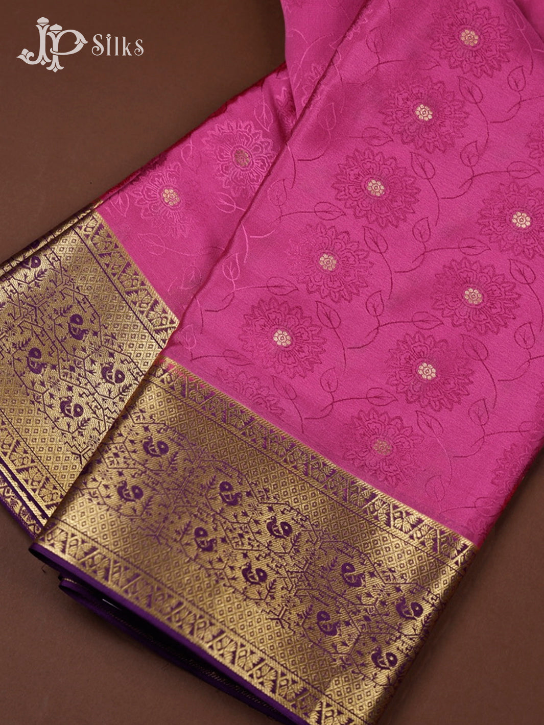 Dark Onion Pink And Light Violet Mysore Silk Saree - D4770