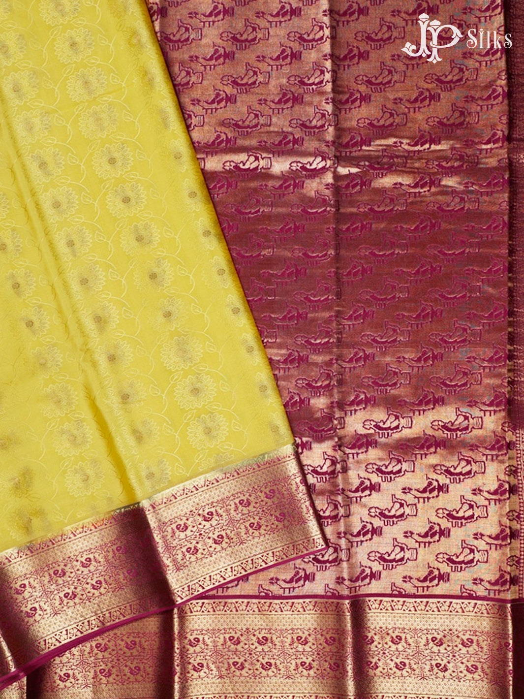 Lemon Yellow And Onion Pink Mysore Silk Saree - D4771