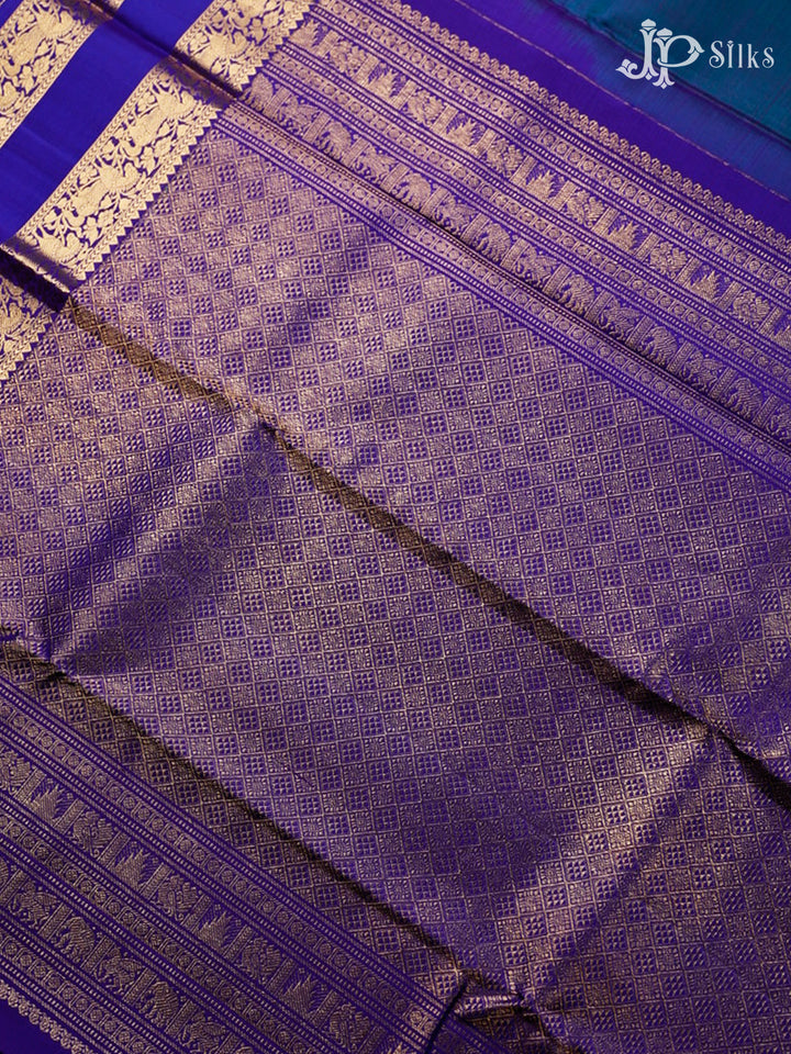 Dark Ramar Blue And Violet Blue Kanchipuram Silk Saree - F3620