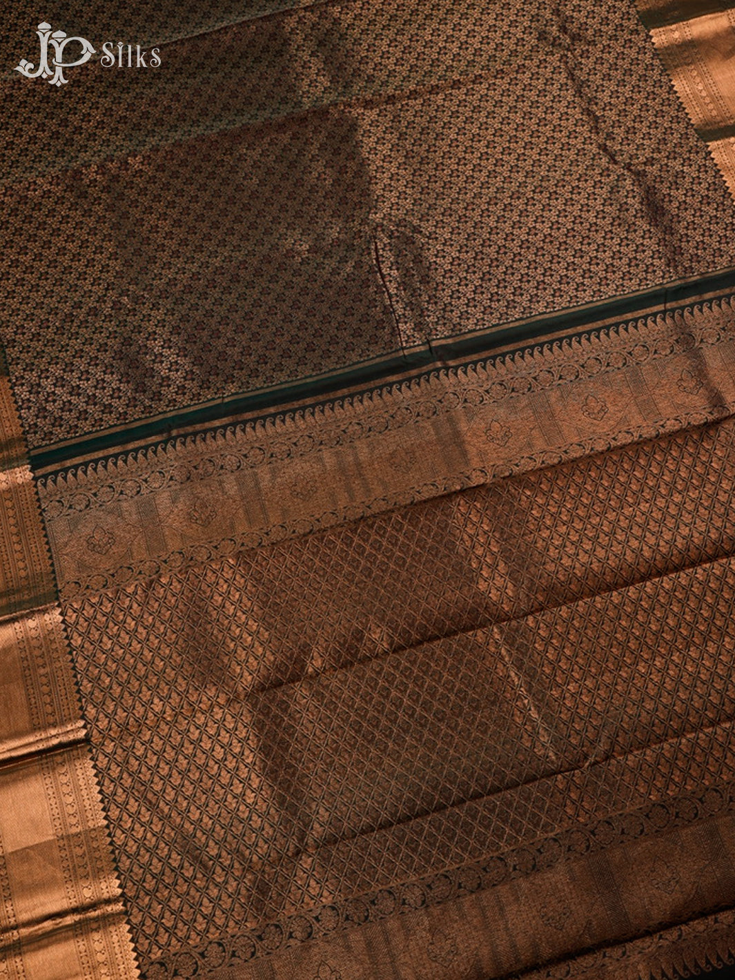 Dark Kombu Green Kanchipuram Pure Silk Saree - E4582
