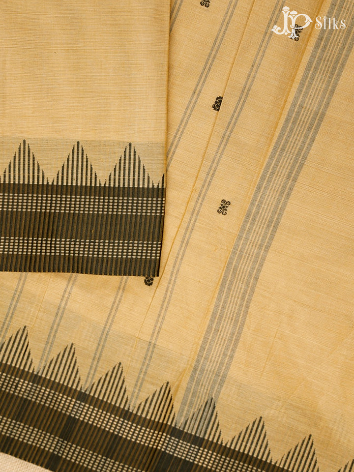 Golden Wheat And Black Theni Cotton Saree - G74