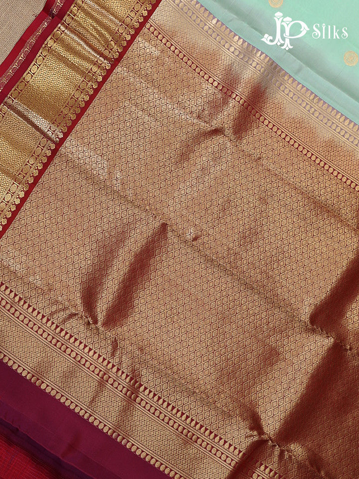 Mint Green & Maroon Pure Silk Mix Saree - G945