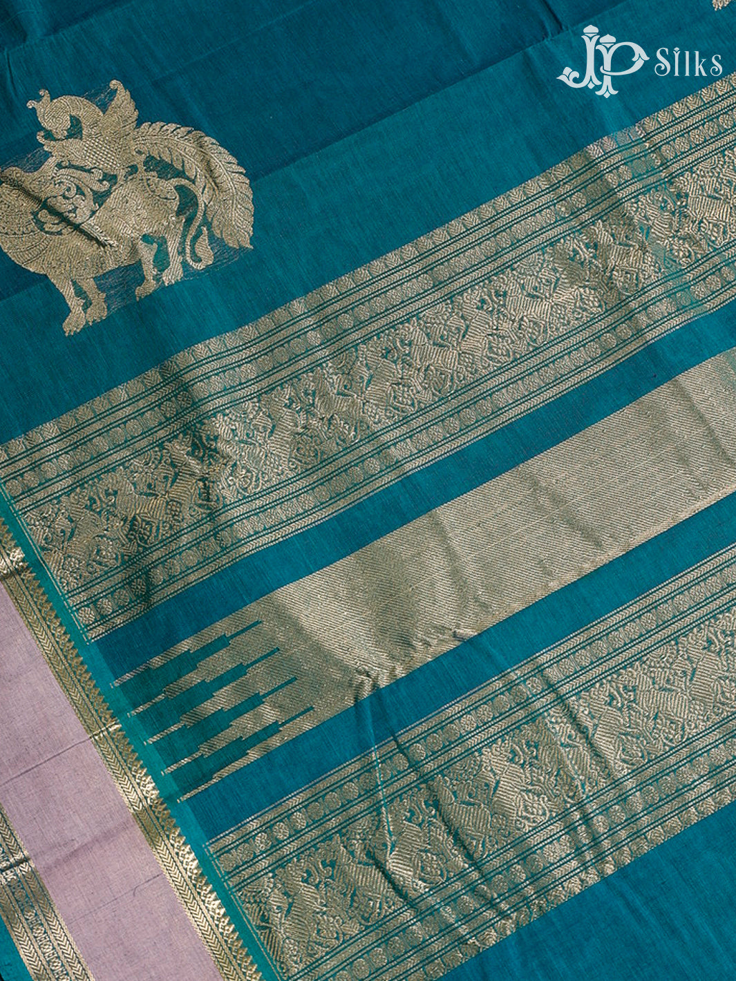 Dark Teal Blue Kanchi Cotton Saree H28