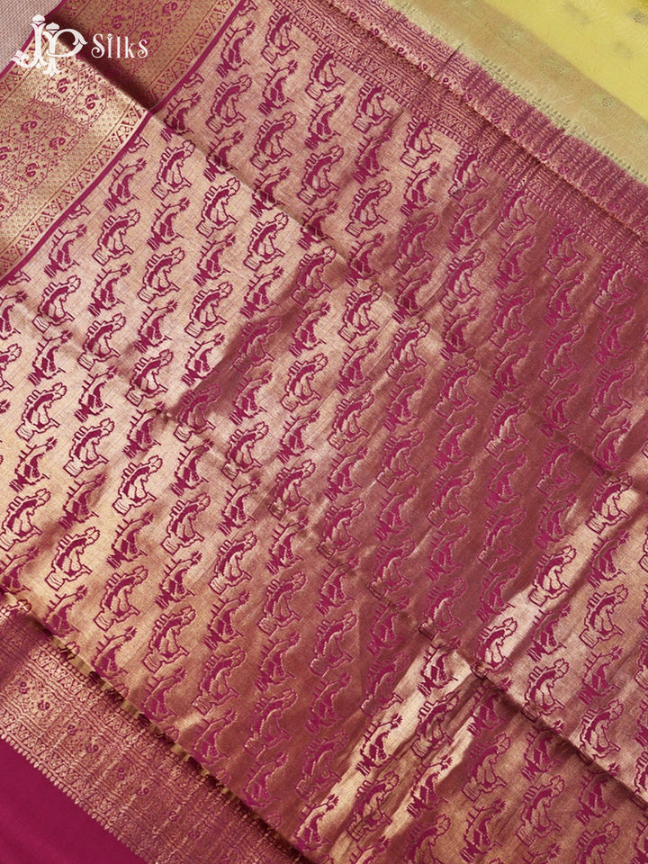 Lemon Yellow And Onion Pink Mysore Silk Saree - D4771