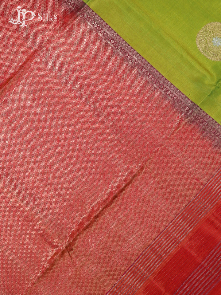 Parrot Green & Peachish Pink Soft Silk Saree - F2306-view4