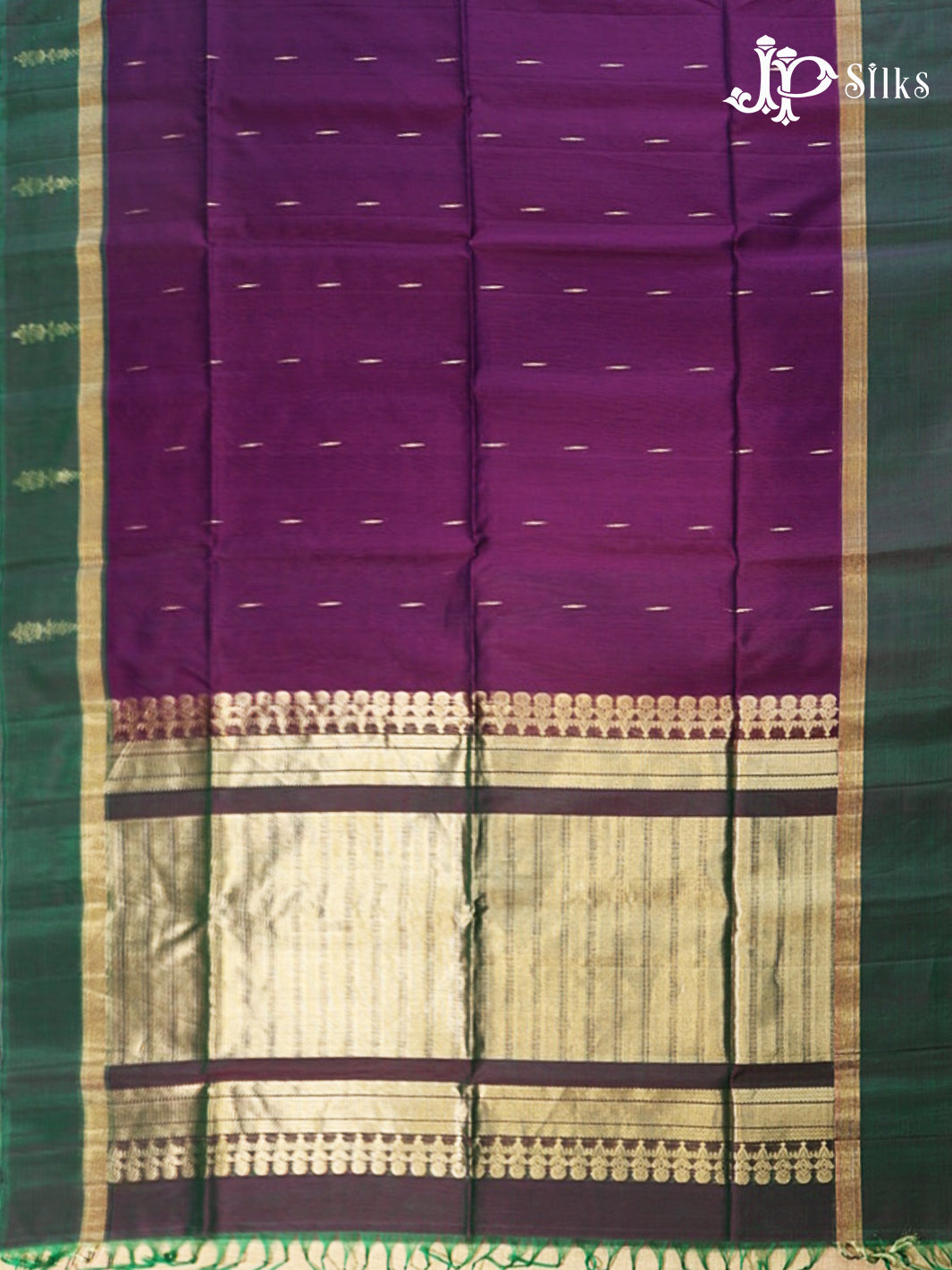 Deep Violet And Deep Bottle Green Kora Cotton Saree - G913