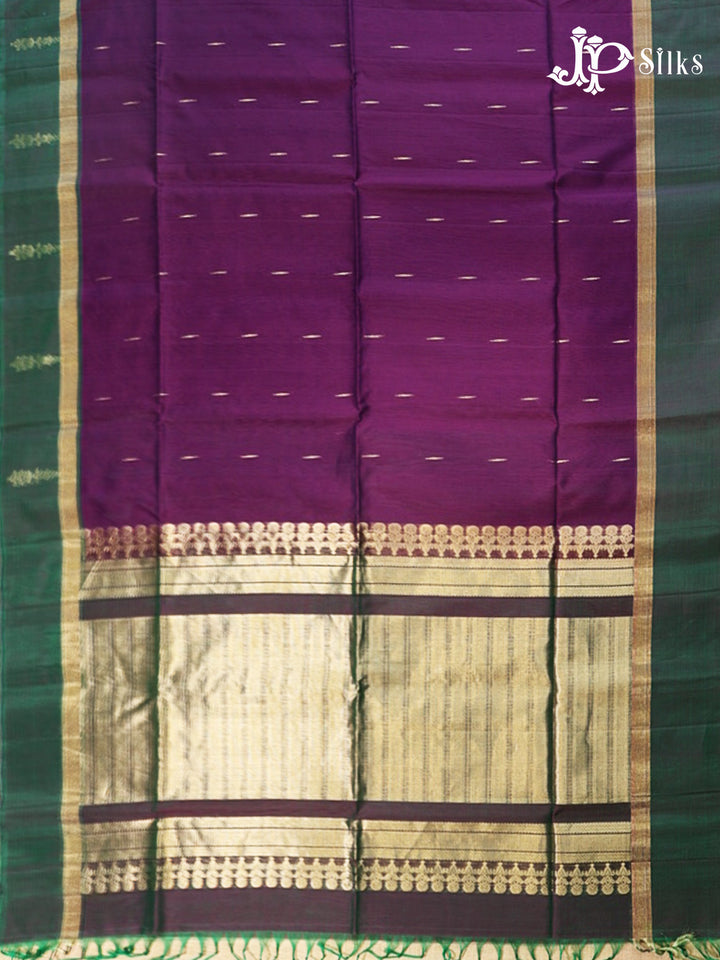 Deep Violet And Deep Bottle Green Kora Cotton Saree - G913