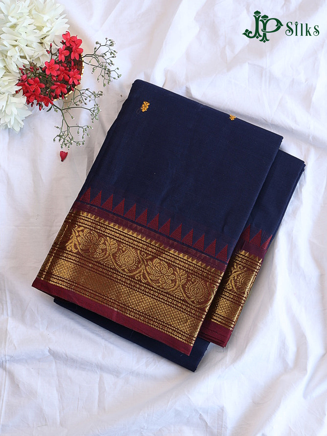 Dark Navy Theni Cotton Saree - G886 - view 1