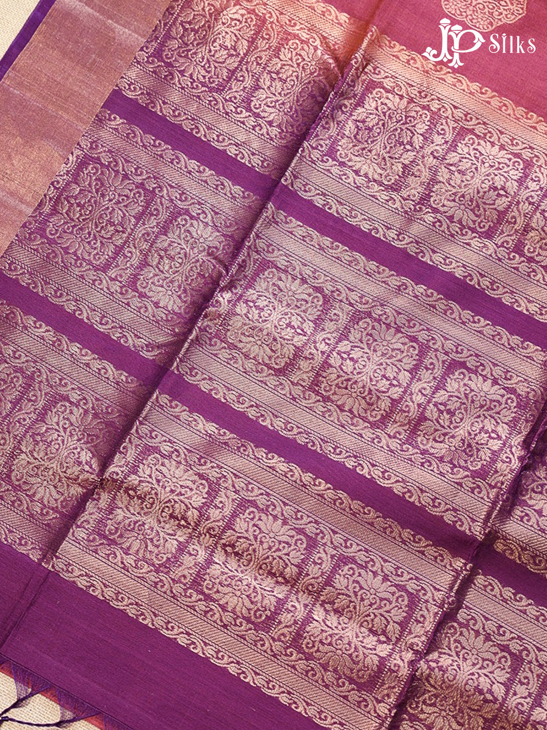 Puce Red and Deep Violet Kora Cotton Saree - G910