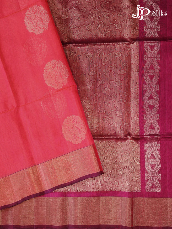 Reddish Pink And Dark Magenta Kora Cotton Saree - G911