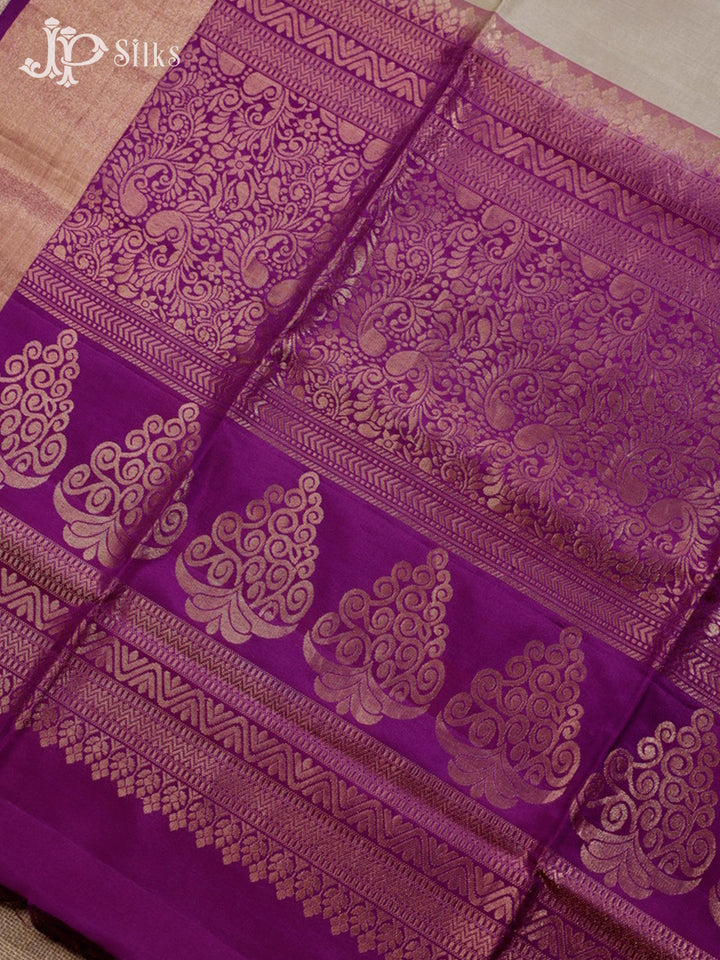 Matte Beige & Purple Soft Silk Saree - E5086-view3