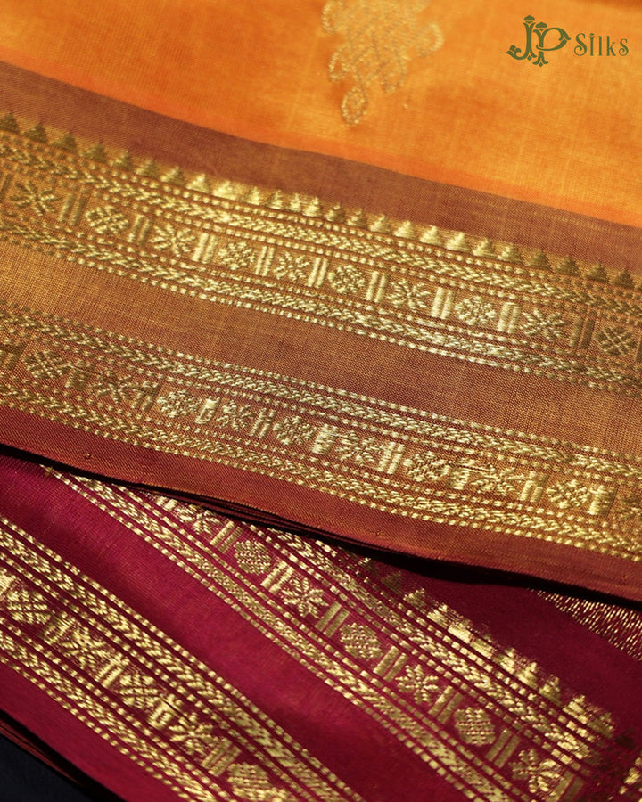 Sunset Yellow & Maroon Silk Cotton Saree - E1589