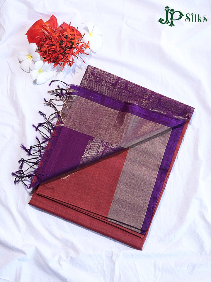 Puce Red and Deep Violet Kora Cotton Saree - G910