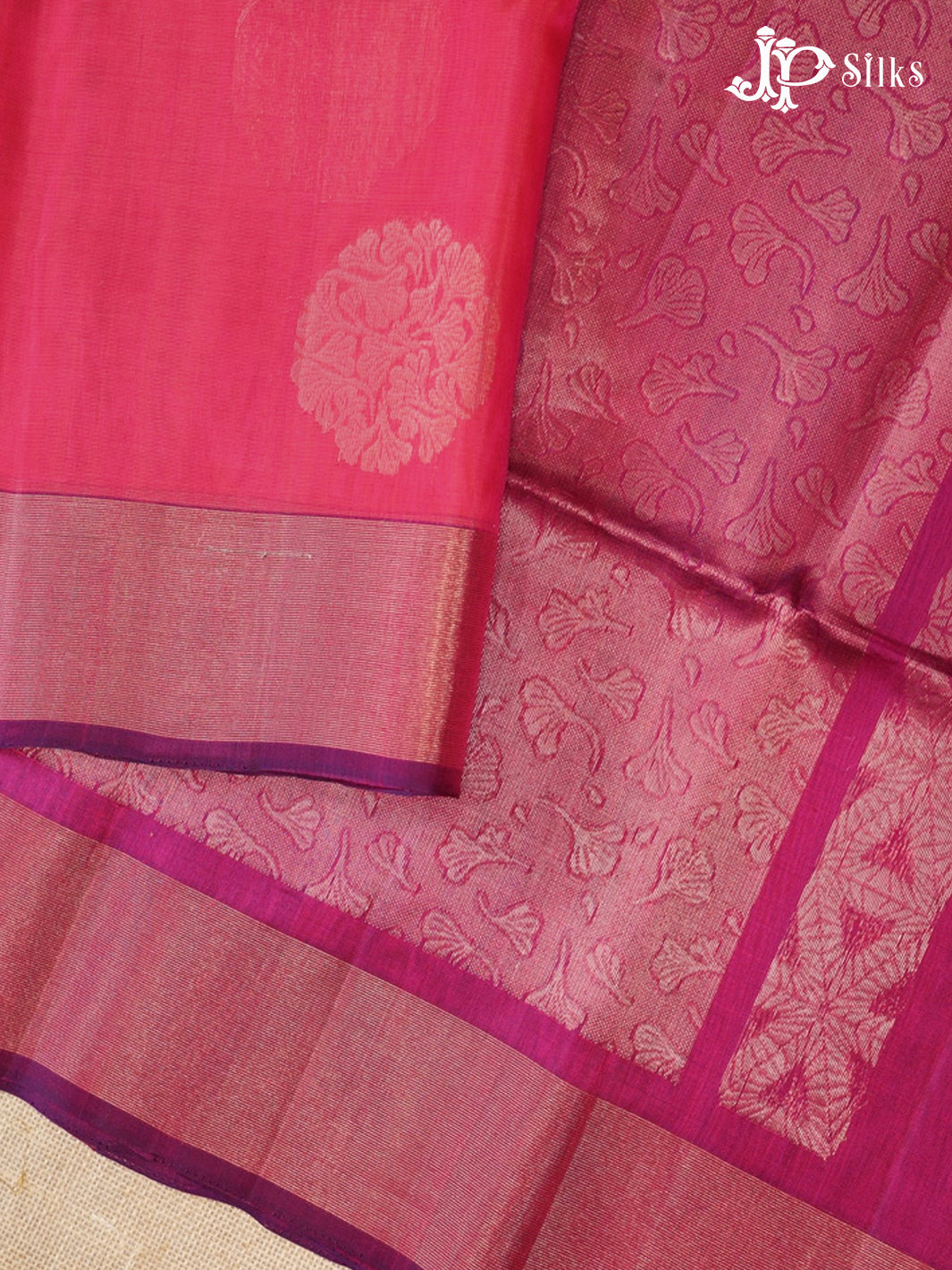 Reddish Pink And Dark Magenta Kora Cotton Saree - G911