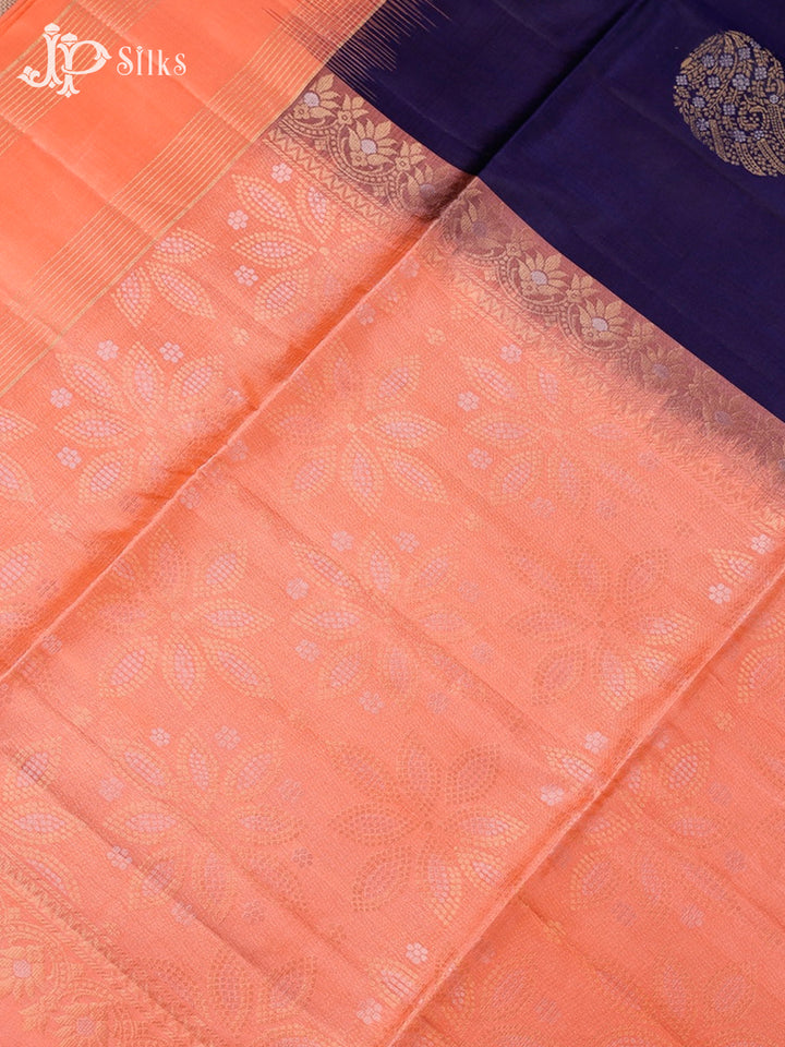 Dark Navy Blue And Peach Soft Silk Saree - F3520