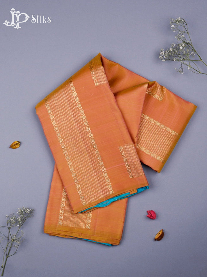 Dual shade Pink And Blue Kanchipuram Silk Saree - F434