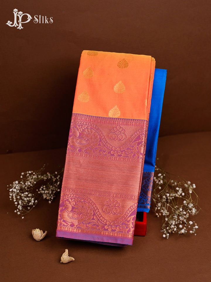 Dual Shade Orange And Blue Art Silk Saree - E4889