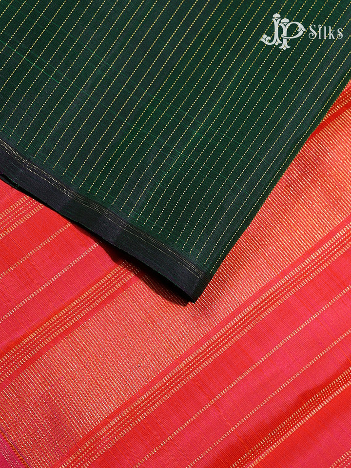 Bottle Green & Reddish Pink Kanchipuram Silk Saree - H2