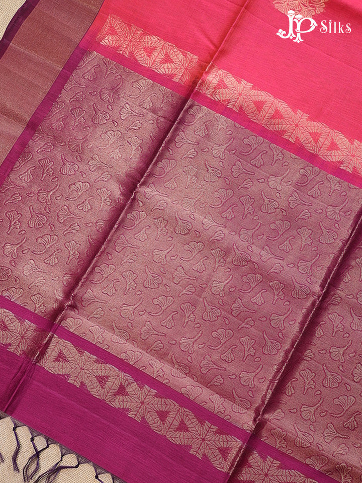 Reddish Pink And Dark Magenta Kora Cotton Saree - G911
