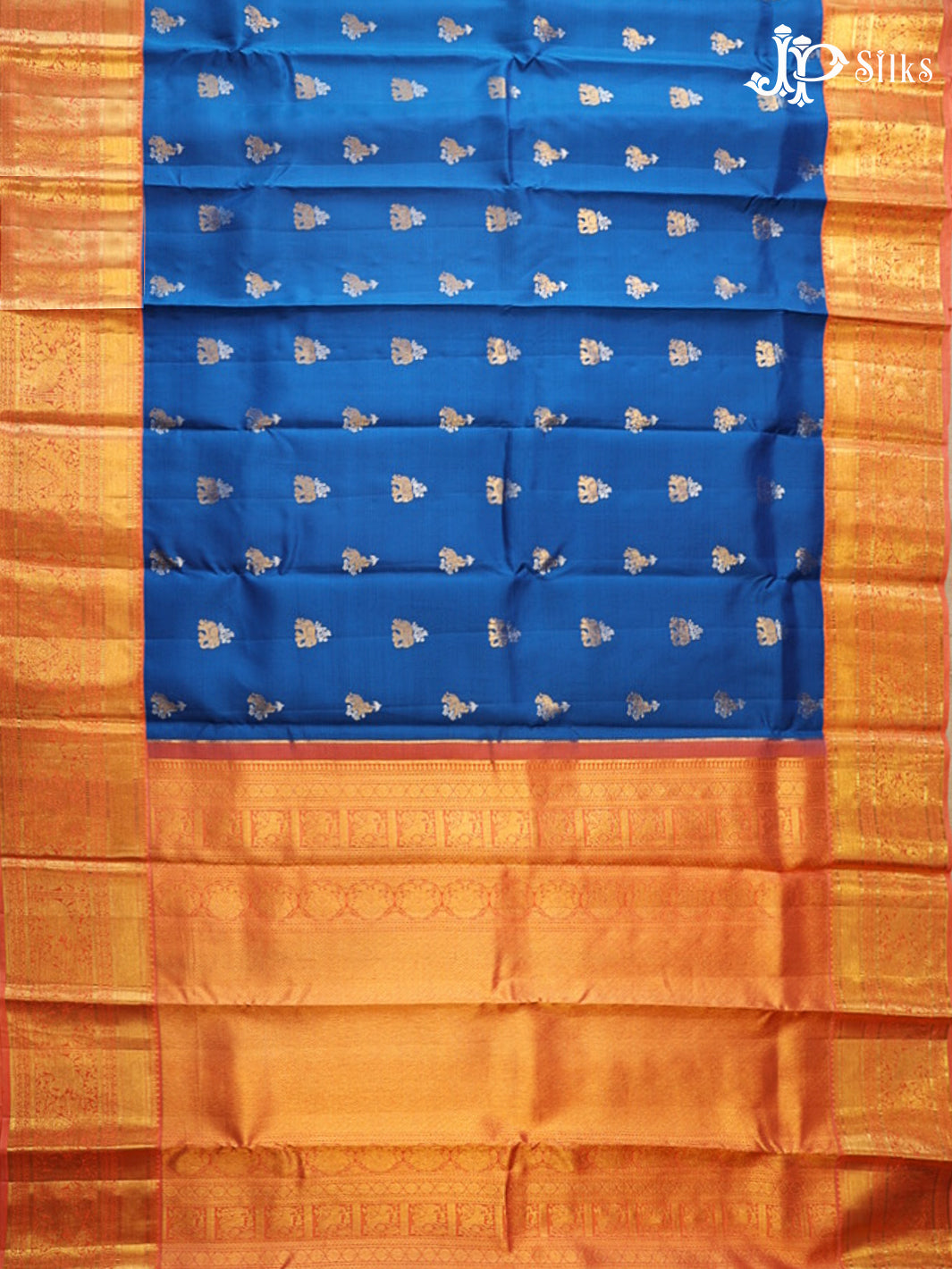 Cobalt Blue & Dark Peach Kanchipuram Silk Saree - G849 -view7