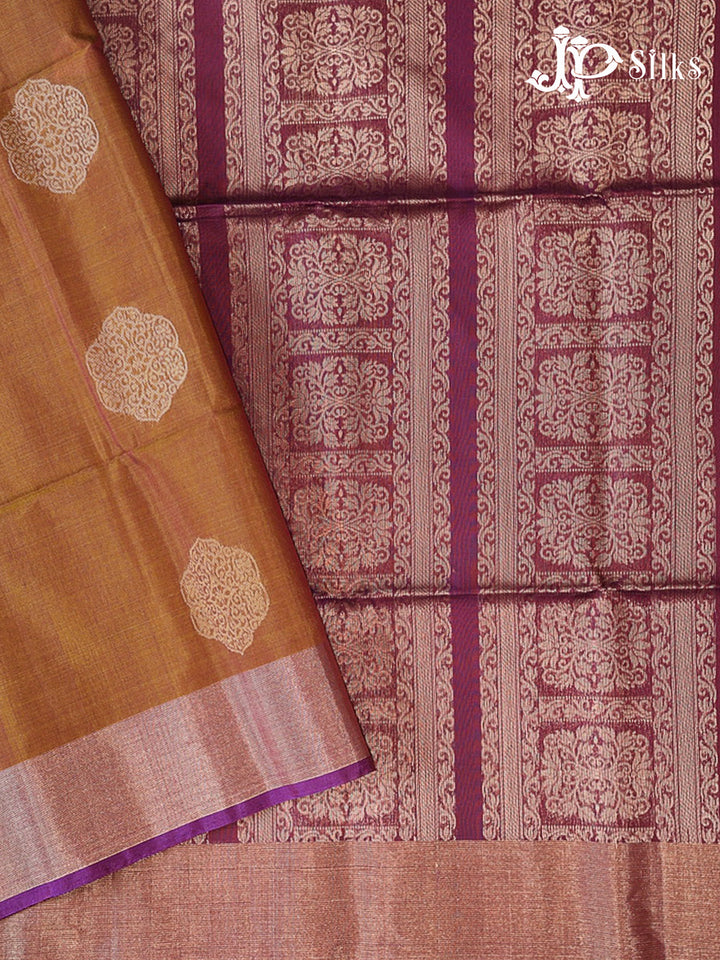 Golden Brown and Deep Violet Kora Cotton Saree - G914