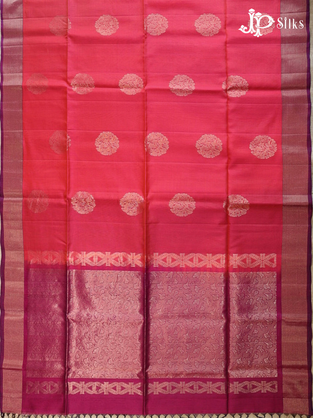 Reddish Pink And Dark Magenta Kora Cotton Saree - G911