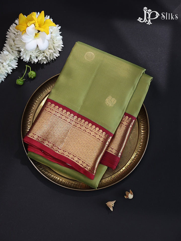 Light Olive Green & Maroon Pure Silk Mix Saree - G947