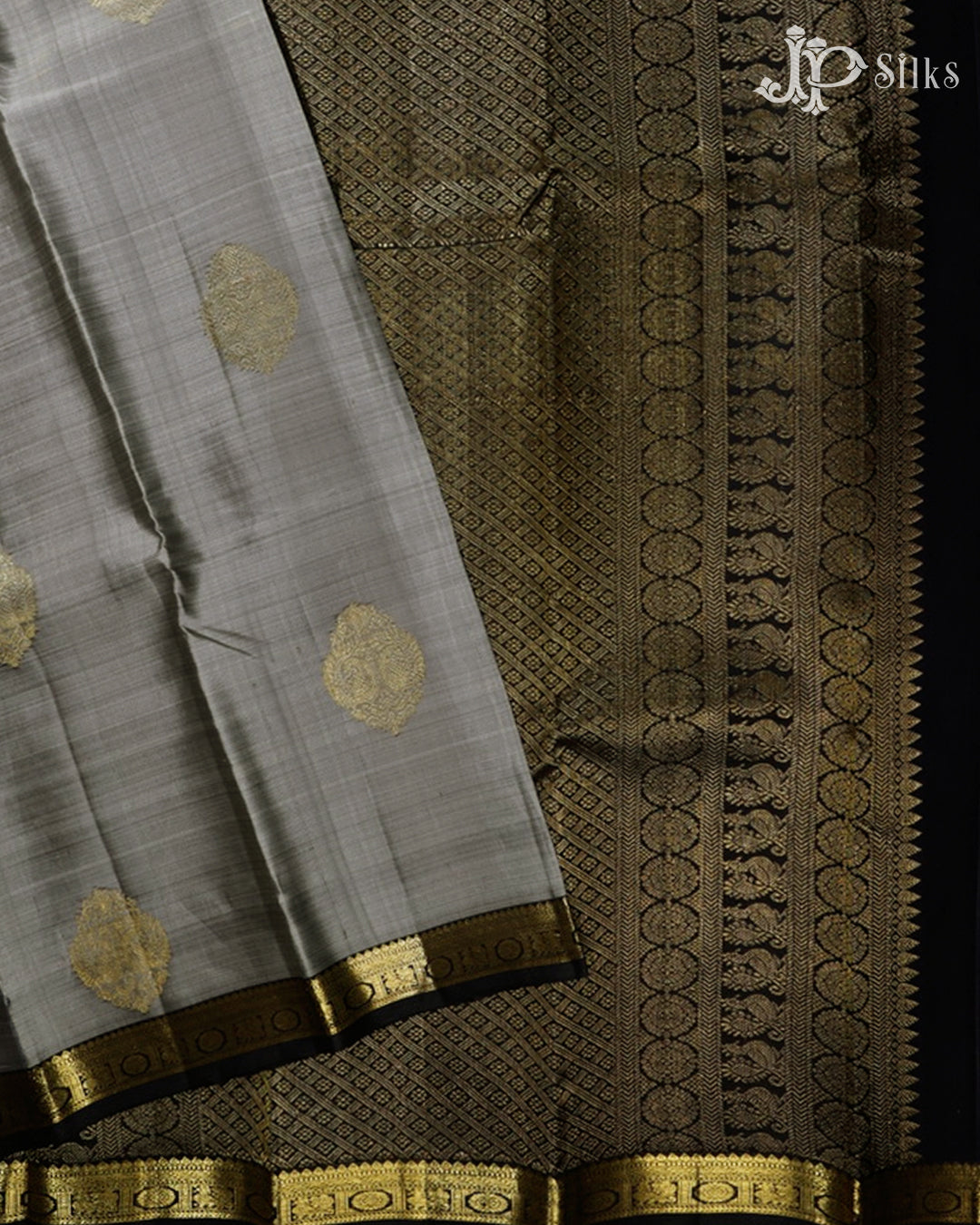 Grey & Black Kanchipuram Silk Saree - F3628