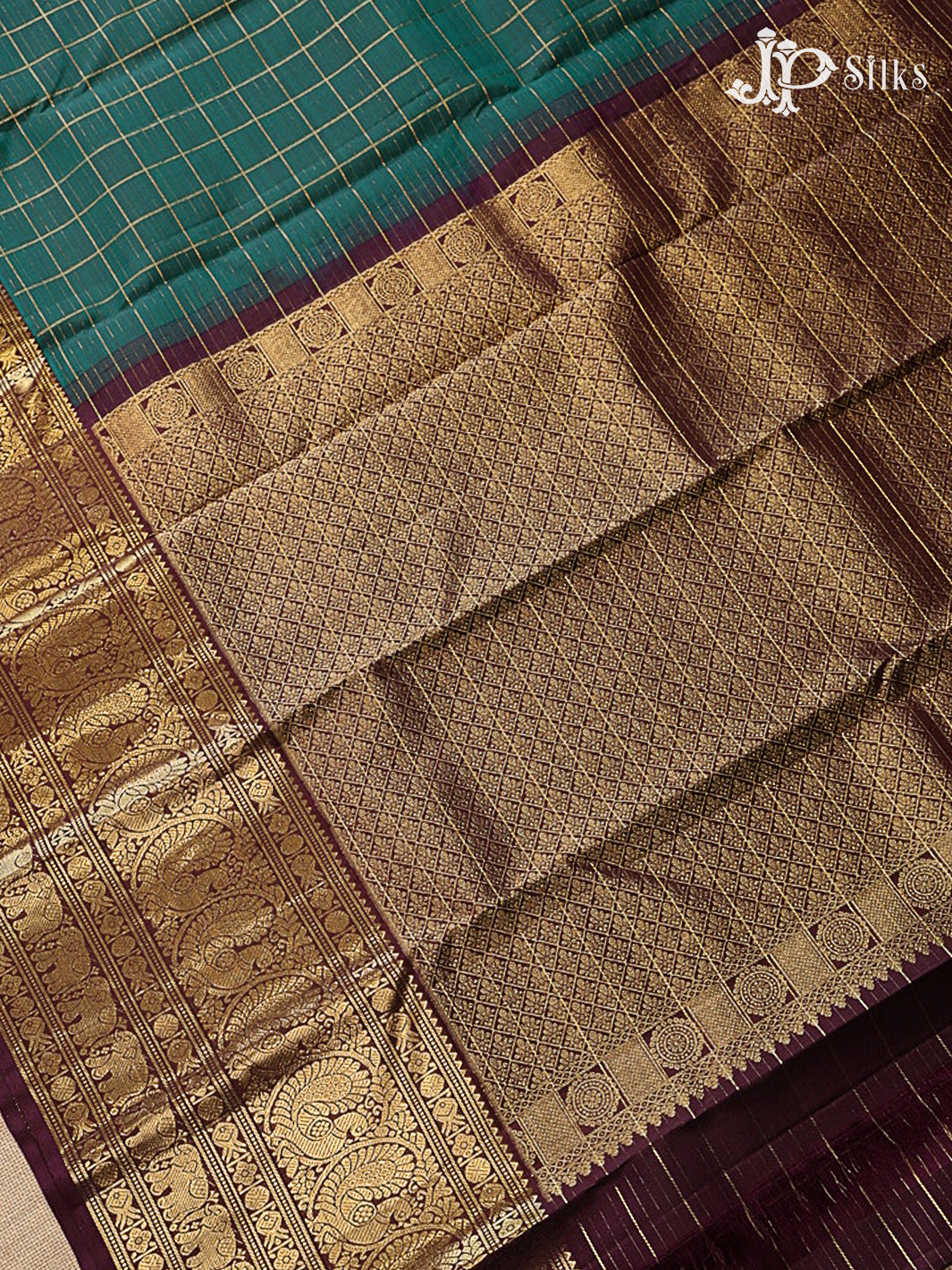 Deep Sea Green & Brown Kanchipuram Silk Saree - G856