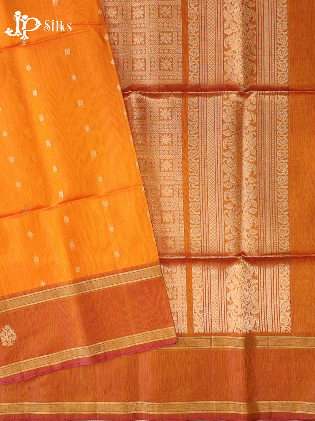 Mango Yellow And Pinkish Yellow Kora Cotton Saree - G912