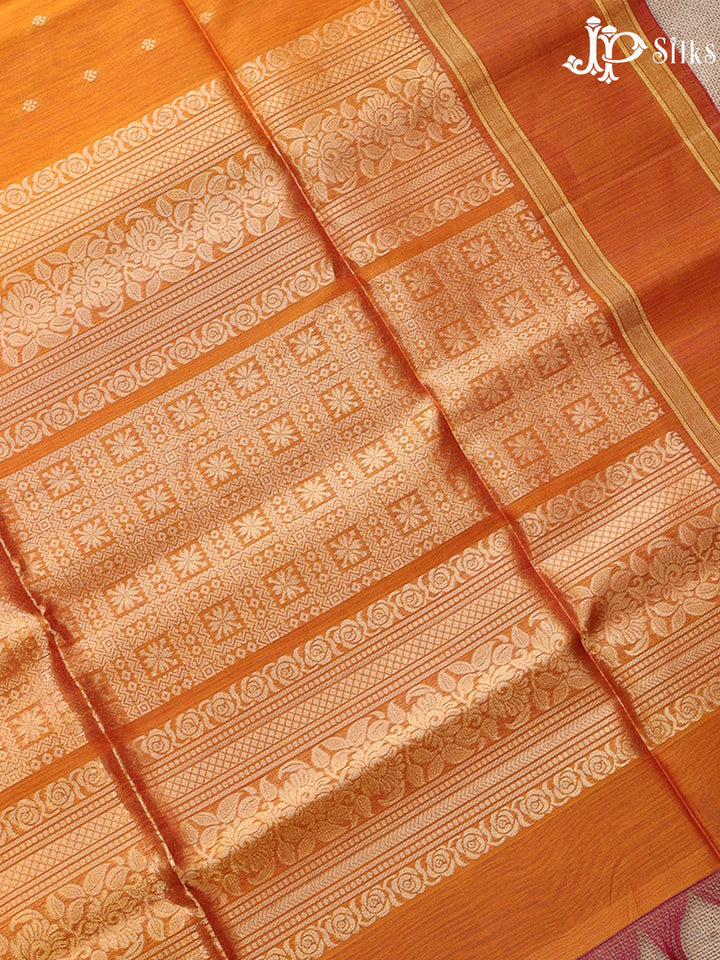 Mango Yellow And Pinkish Yellow Kora Cotton Saree - G912