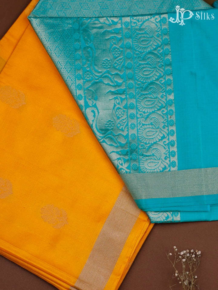 Yellow And Blue Soft Silk Saree - C1153