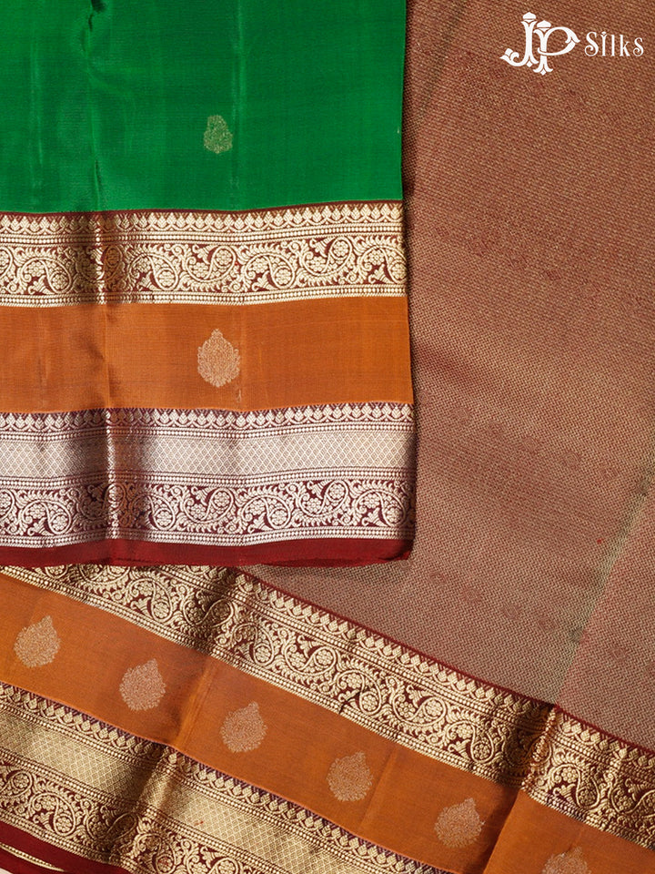 Emerald Green and Hickory Brown Pure Silk Mixed Saree - G349