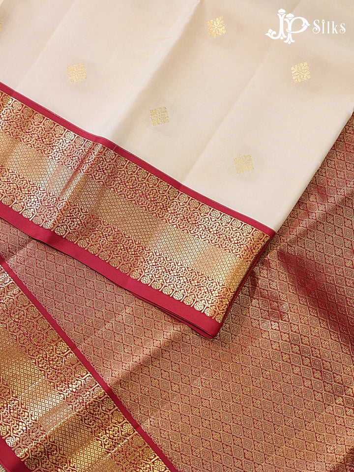 Cream & Maroon  Pure Silk Mix Saree - G941