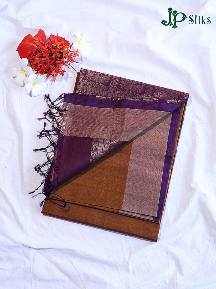 Golden Brown and Deep Violet Kora Cotton Saree - G914