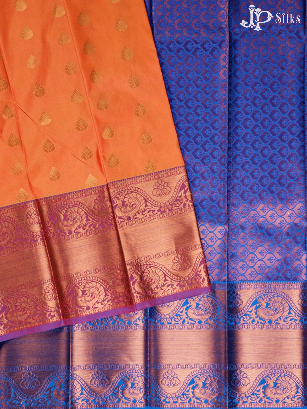 Dual Shade Orange And Blue Art Silk Saree - E4889