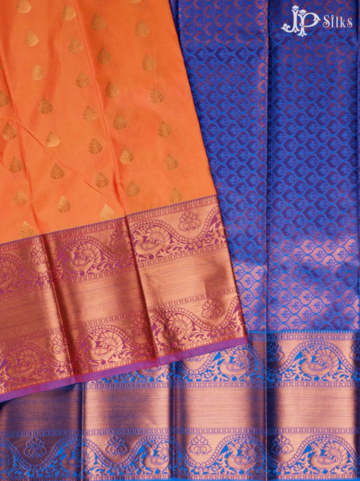 Dual Shade Orange And Blue Art Silk Saree - E4889