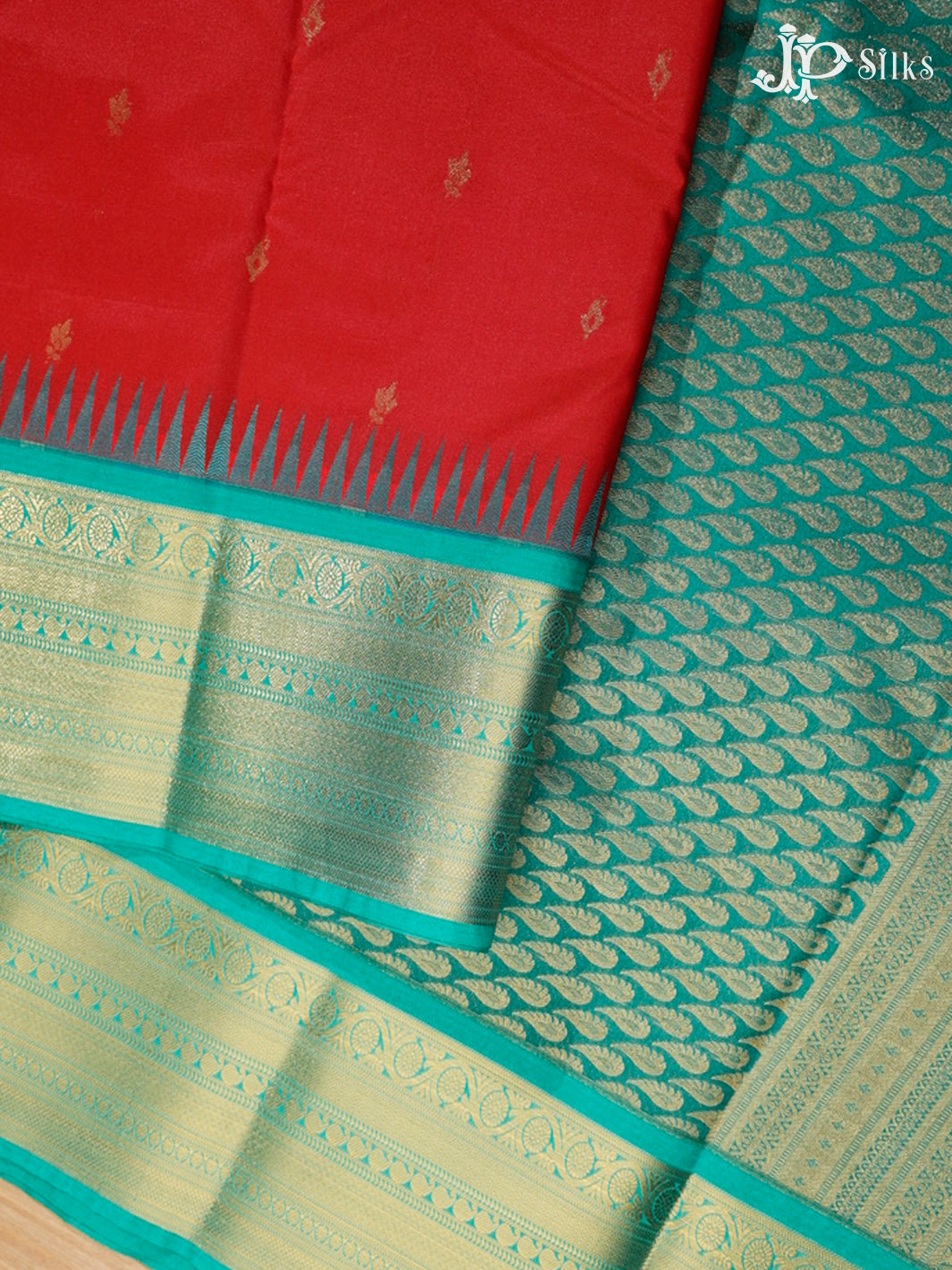 Red and Teal Green Art Silk Saree - G310