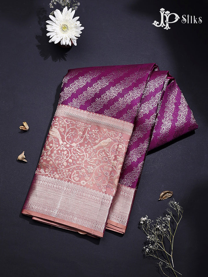 Deep Purple & Peachy Pink Kanchipuram Silk Saree - G853
