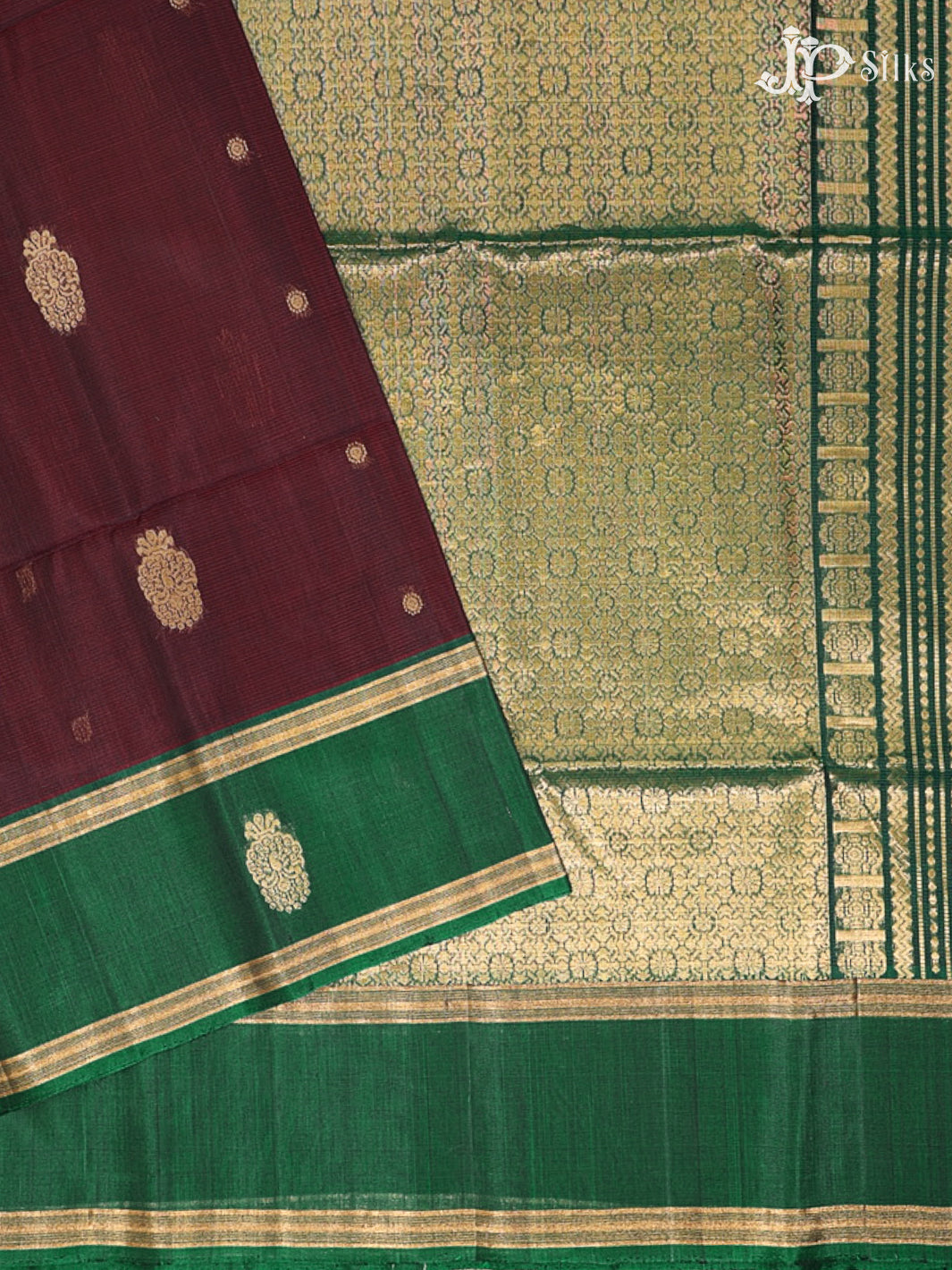 Dark wine and Bottle Green Kora Cotton Saree - G916