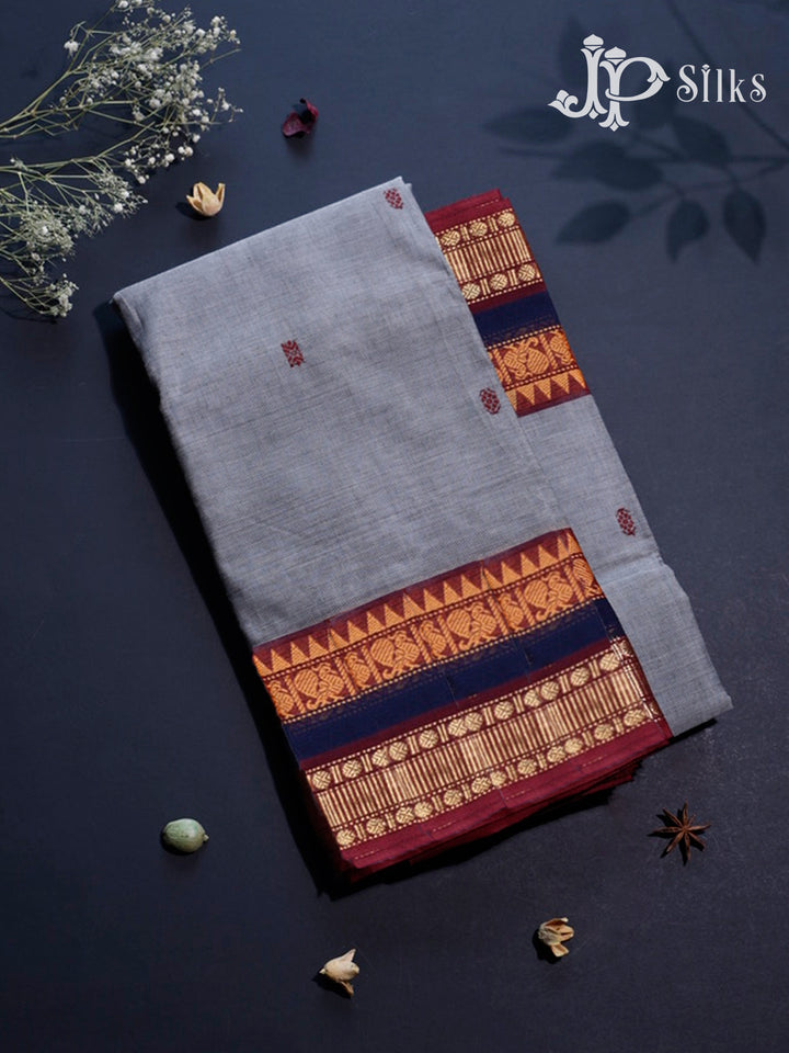 Grey & Maroon Theni Cotton Saree - G68