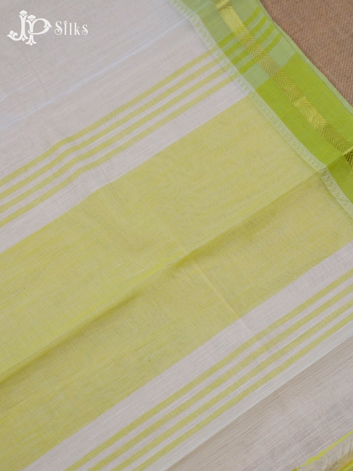 White And Pastel Green Cotton Saree - F2776