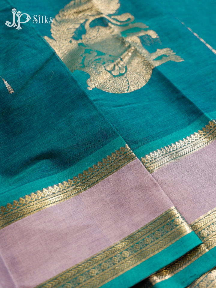 dark teal blue Kanchi Cotton Saree H28