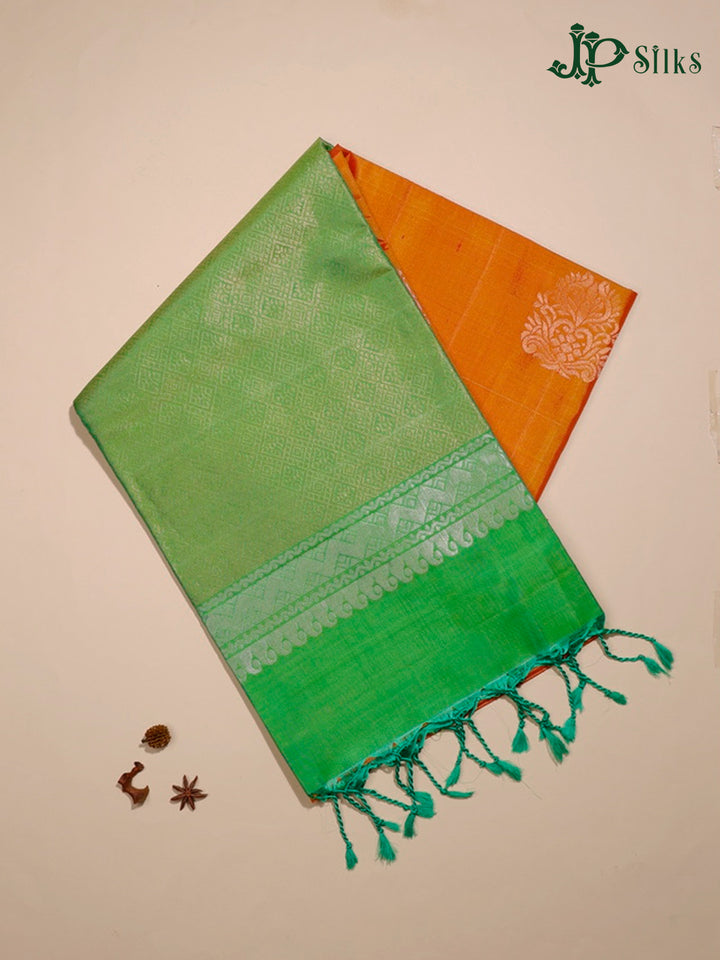 Rust Orange & light Green Soft Silk Saree - C2000