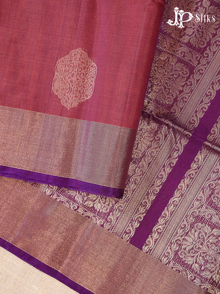 Puce Red and Deep Violet Kora Cotton Saree - G910