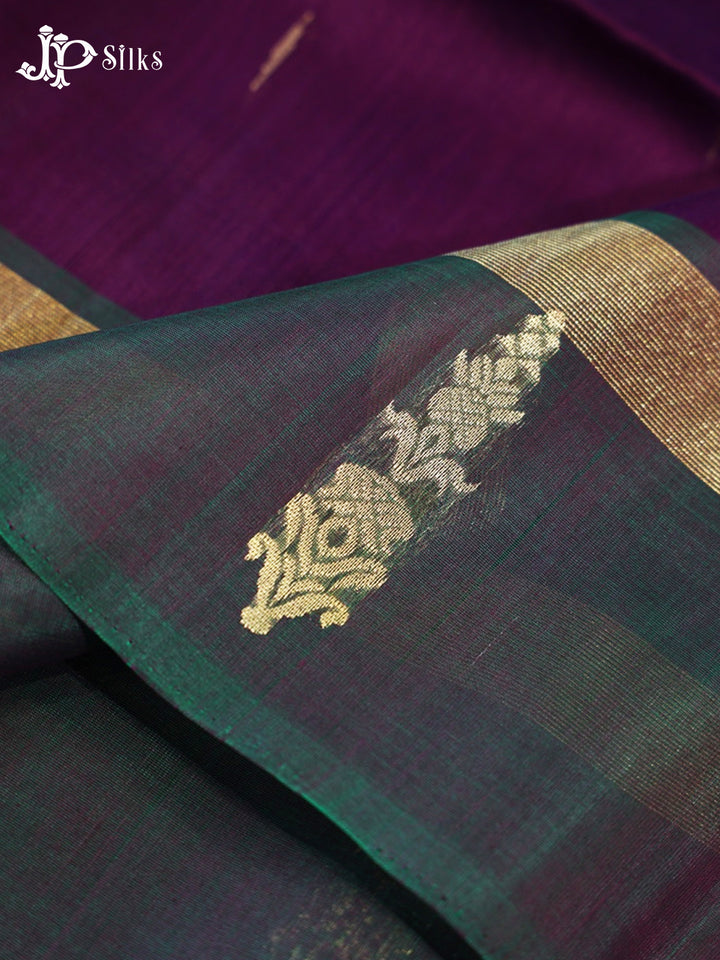 Deep Violet And Deep Bottle Green Kora Cotton Saree - G913