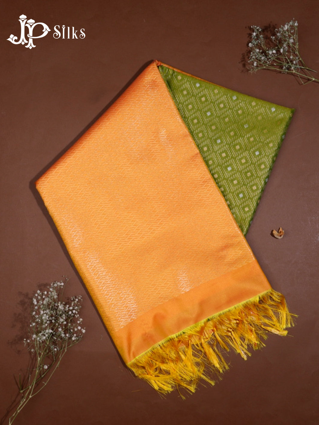Green & Light Orange Semi Soft Silk Saree - F3585-view 1