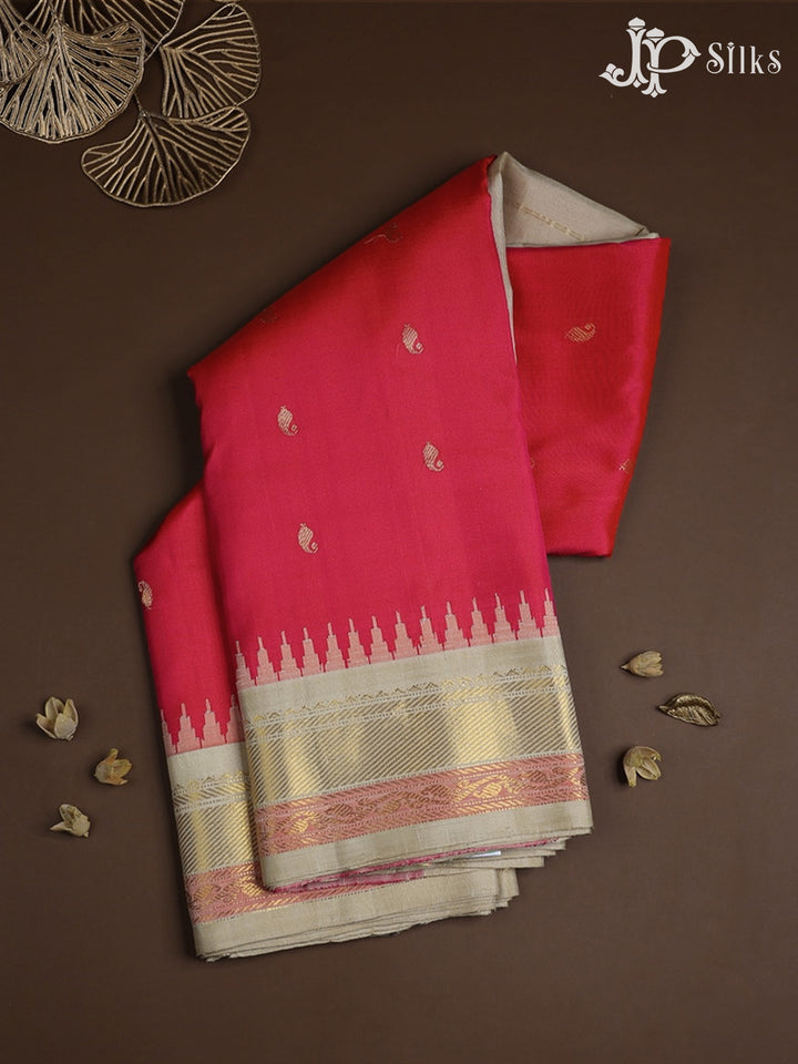 Pink with Sandal Gadwal Silk Saree - A3577 - View 1