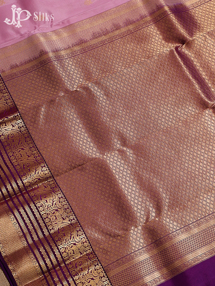 Baby pink Pure & Dark Purple Silk Mix Saree -h20