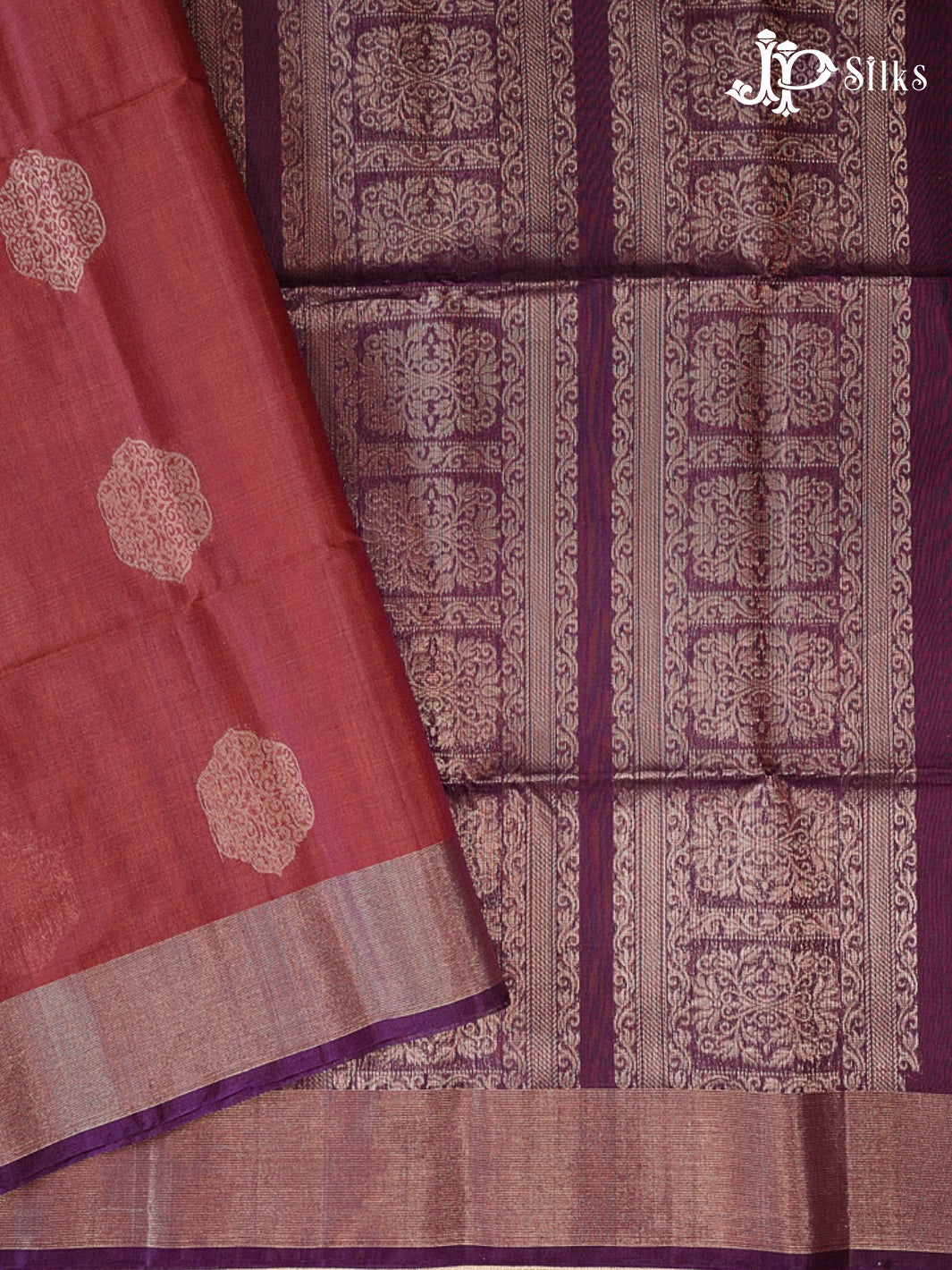 Puce Red and Deep Violet Kora Cotton Saree - G910